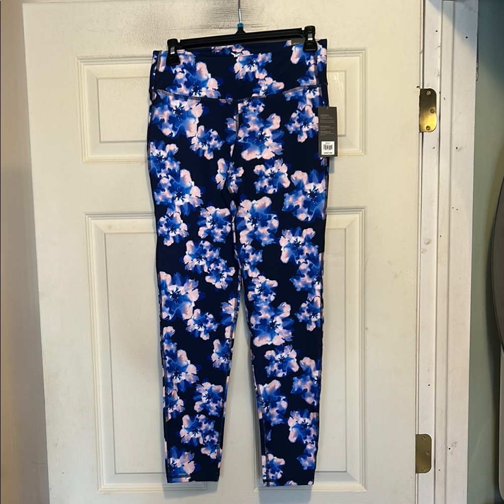 Old Navy Mid Rise Blue Floral Leggings Size Medium